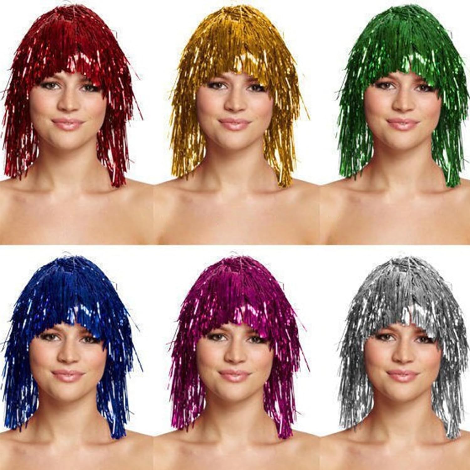 Perruque métallique - 6pcs brillantes - accessoires fête colorés - lunettes néon incluses