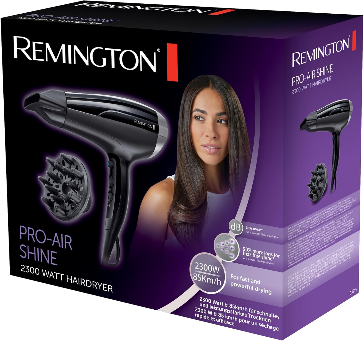 Remington - Sèche-cheveux Pro Air-Shine - léger, 2300W, ionique, céramique tourmaline, anti-frisottis - D5215