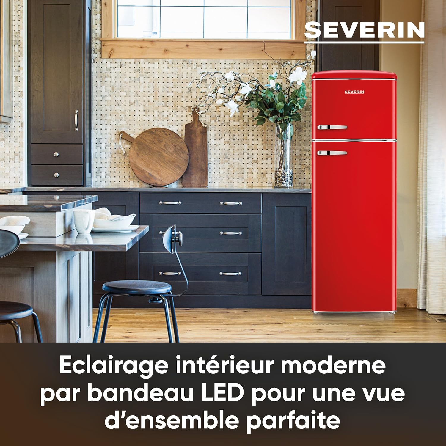 SEVERIN - Rétro double porte série - 55cm - 246L Classe D Rouge RKG 8983