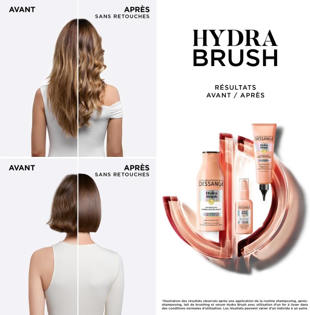 DESSANGE - Coffret Hydra-Brush - shampoing, lait thermoprotecteur, sérum anti-frizz, acide hyaluronique