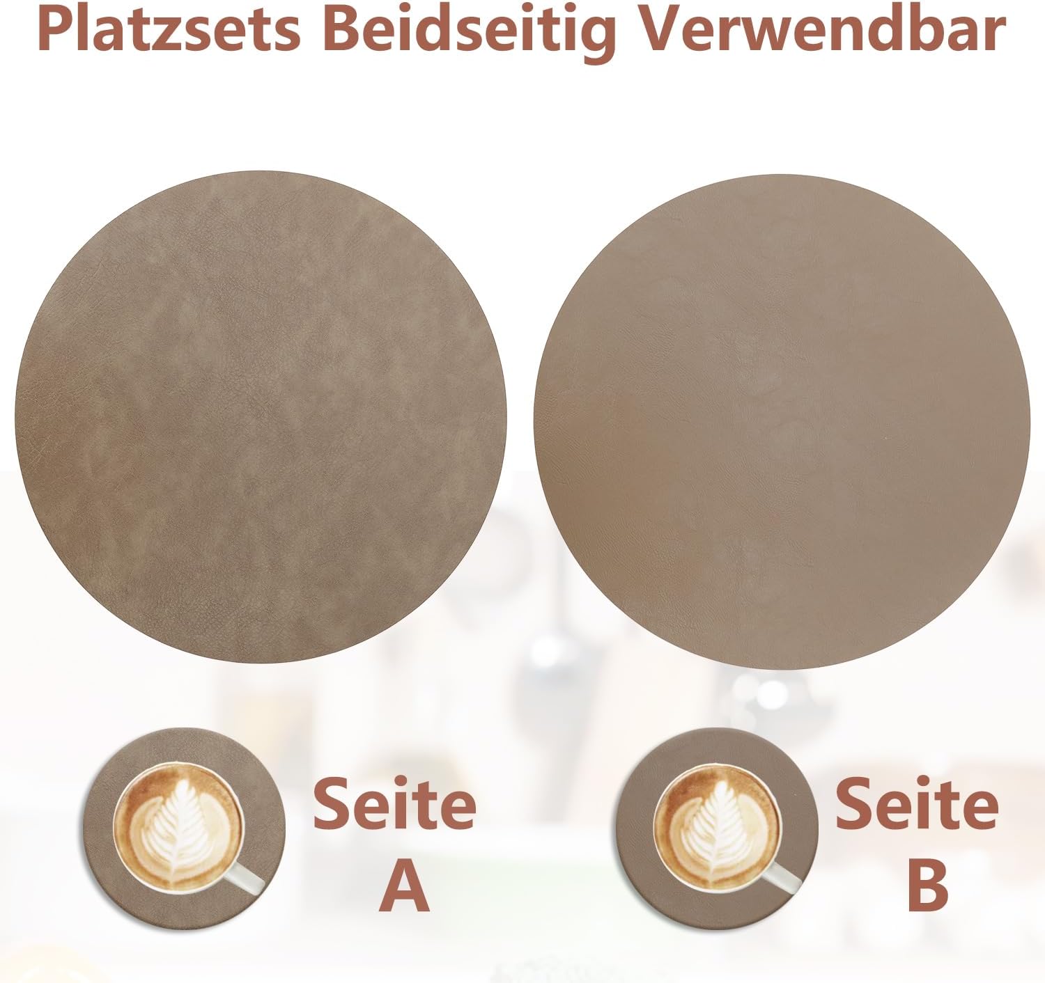 Set de table - lot de 6 double face PU, antidérapants 36x36cm, marron