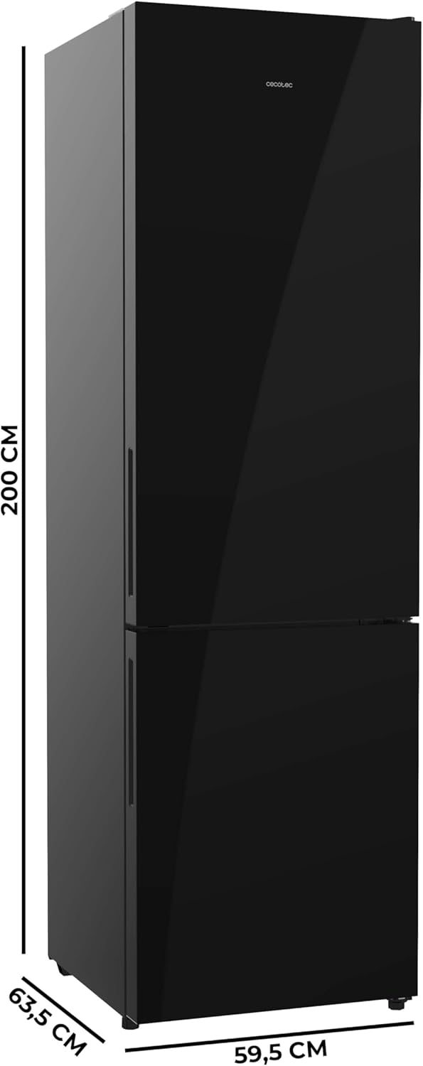 Cecotec - Combi 356i Black Glass - 200x59,5cm - 356L, Multi Airflow, FreshnessFlex, HumidityFlex, COOLMARKETCOMBI356IBLA