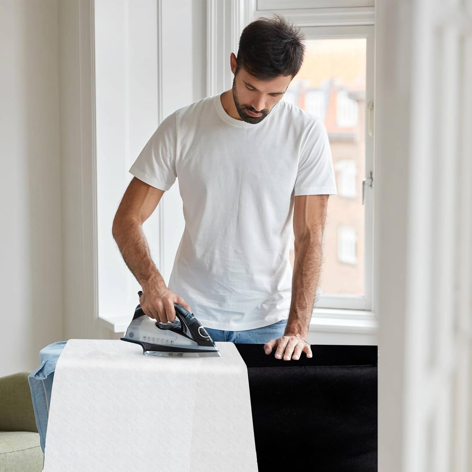 Entoilage thermocollant - 100x200 cm - blanc/noir, non-tissé, découpable, fusible, 2 pièces