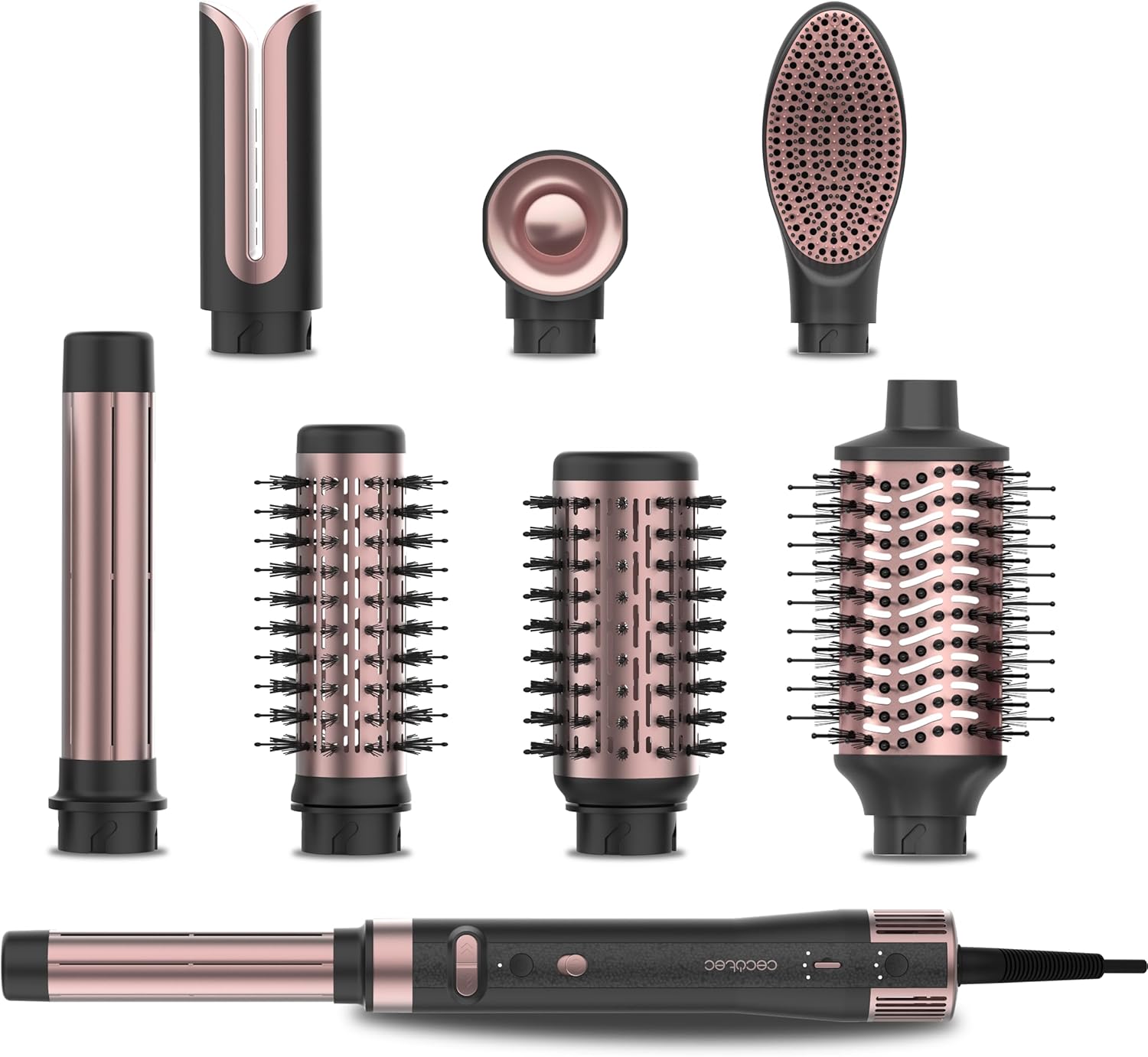 Cecotec - Styler Cheveux 8in1 - 1500W, 8 têtes, céramique, brushless AirGlam Gyro