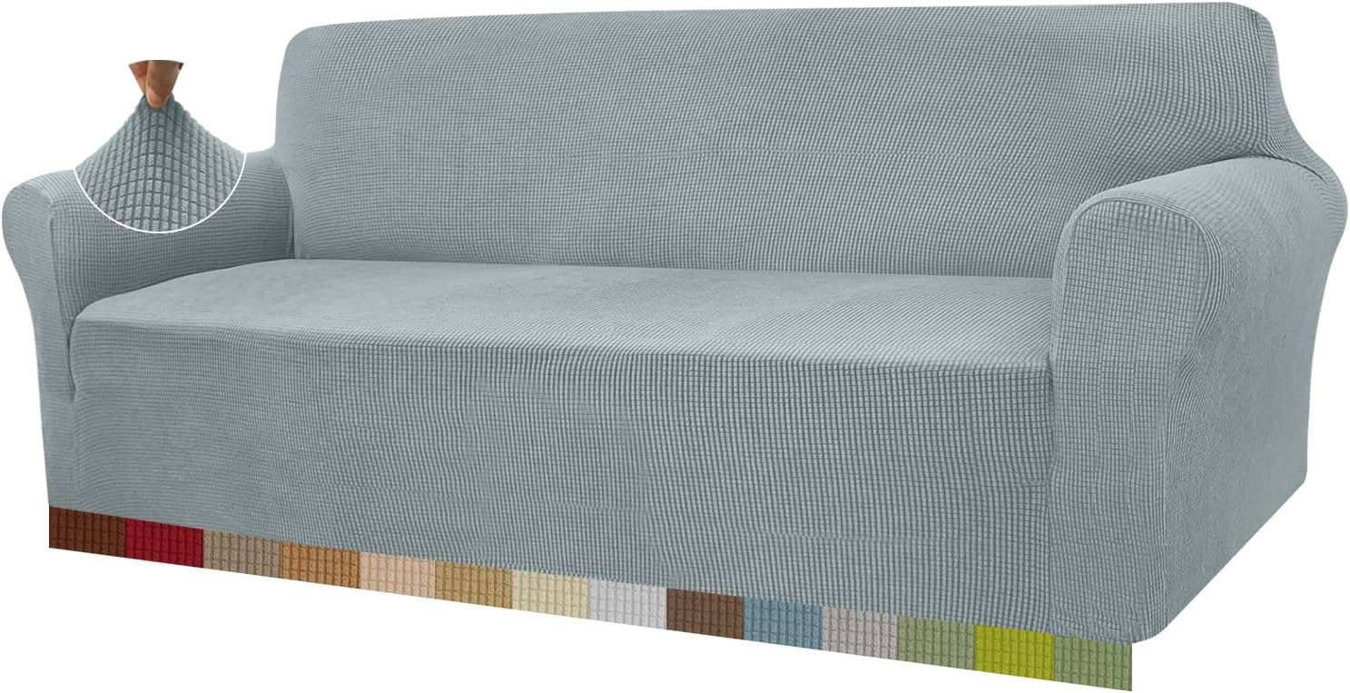 Housse de canapé - Jacquard extensible 4 places - protection animaux - gris