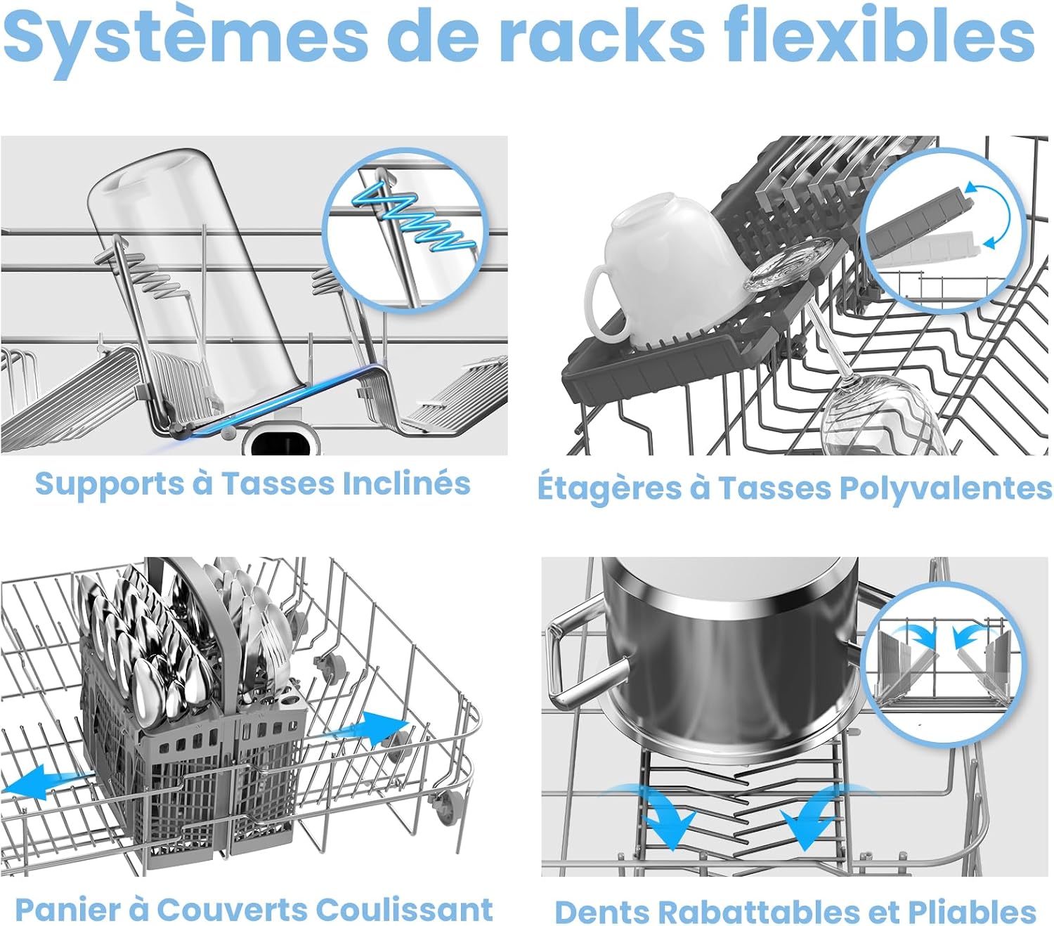COMFEE' - Lave-vaisselle FD1435E-X - grand format, 14 couverts, écran LED, inox, 44 dB, demi-charge, départ différé