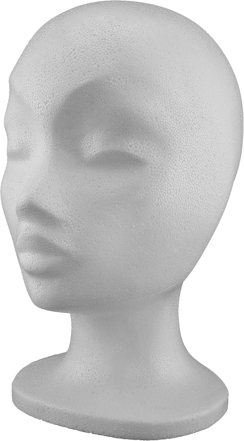 MCE-Commerce - Tête femme polystyrène, 280x210x160mm, blanc - A33F8693