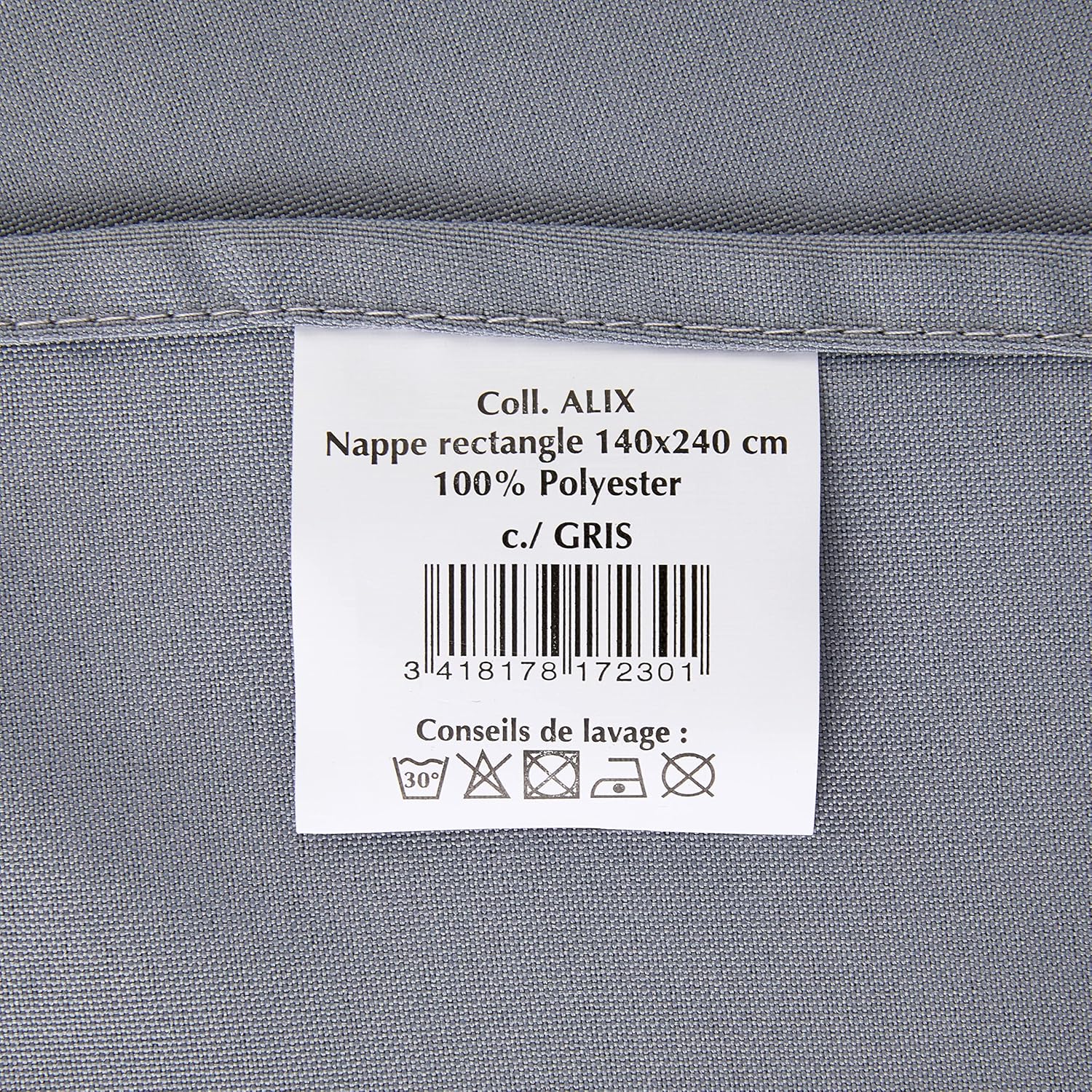 Soleil d'Ocre - Alix - 140x240 cm - Nappe rectangle anti-tâches, polyester, gris