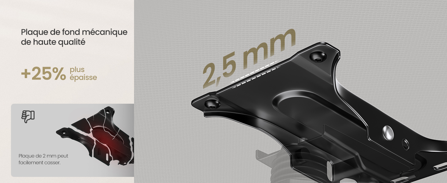 Le texte indique « 2,5 mm ». Schéma technique ou marquage de mesure sur une surface métallique grise indiquant les spécifications dimensionnelles.