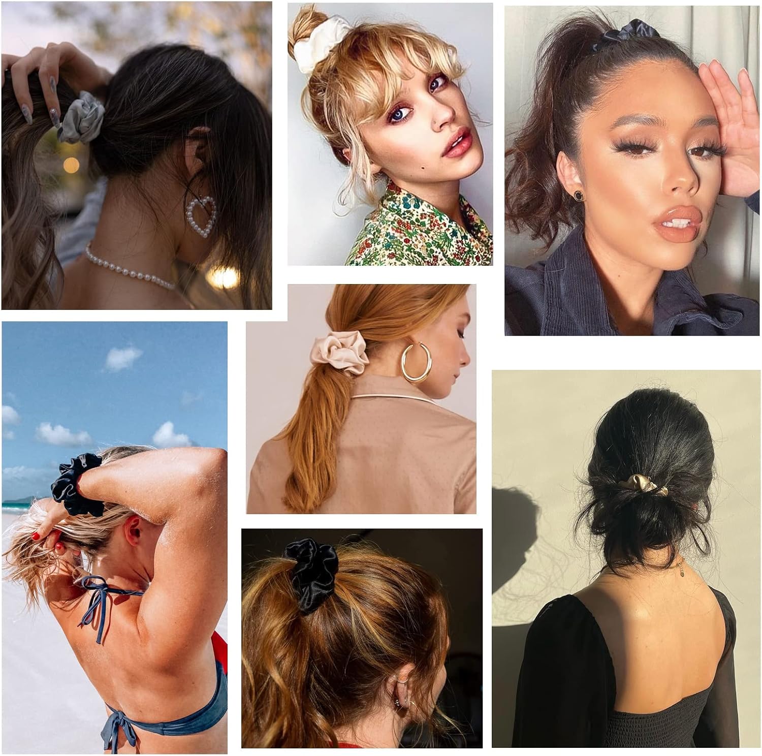 Chouchou en soie - lot de 12 - satin, couleurs variées, élastique