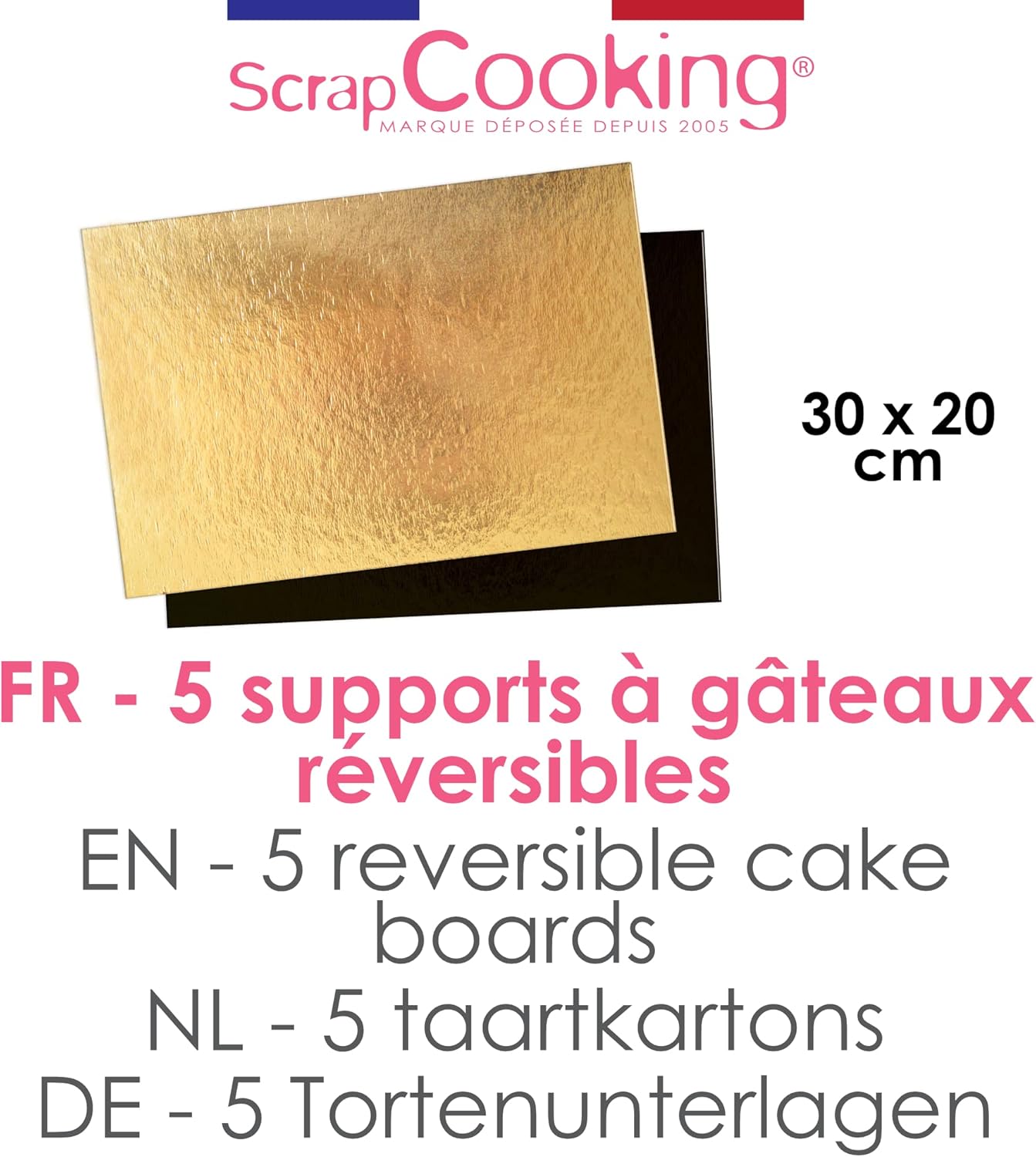 ScrapCooking - kit supports à gâteaux réversibles 30x20cm - carton doré/noir 5197