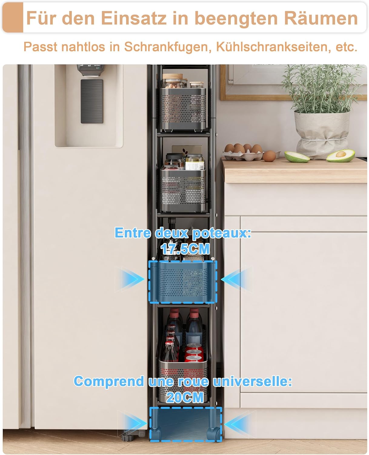 UMDONX - chariot cuisine 5 niveaux métal, étroit, tiroirs, noir UMDONX