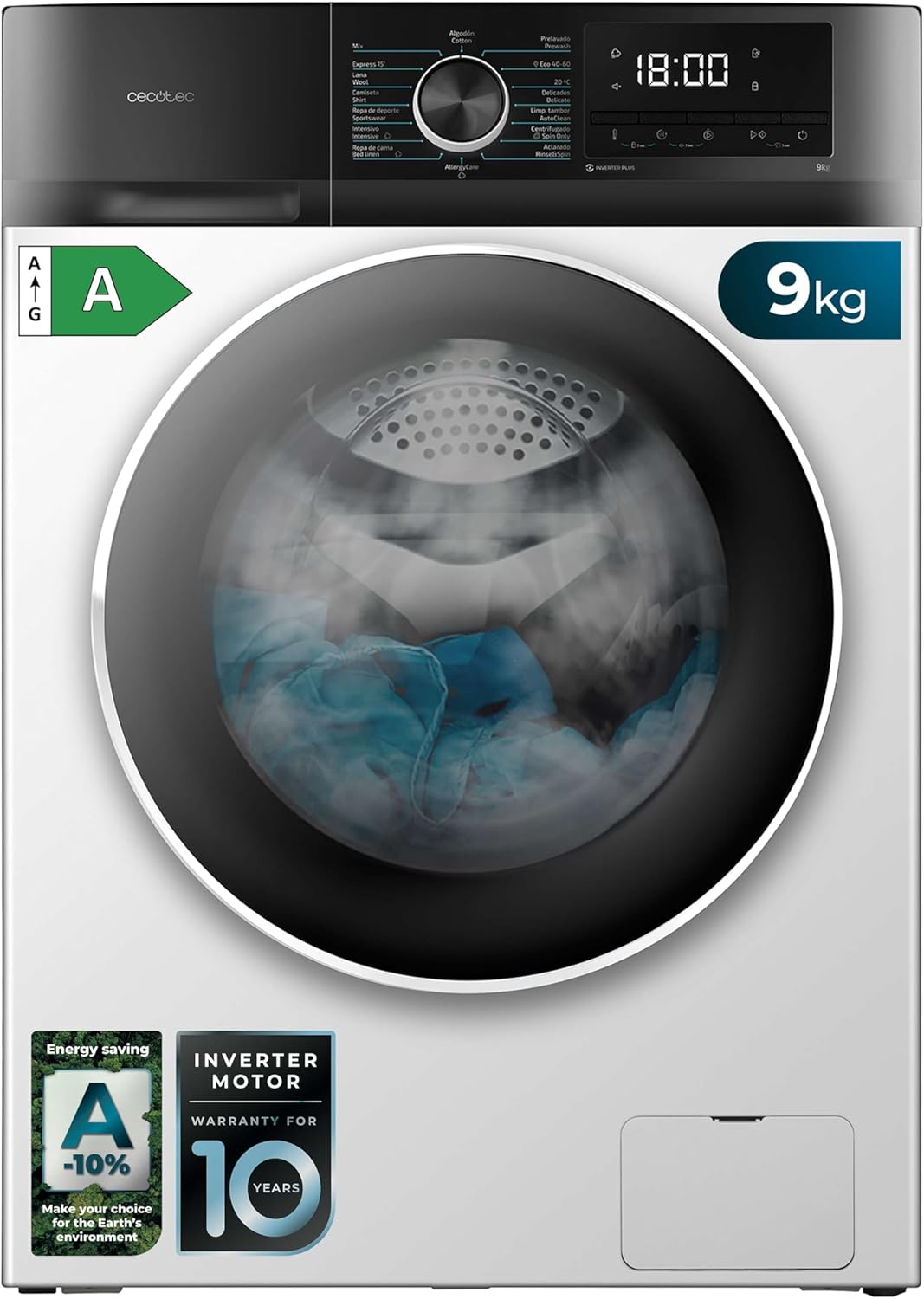 Cecotec - Bolero Dresscode 9500 - 9 kg - 1400 rpm, Inverter, 16 programmes
