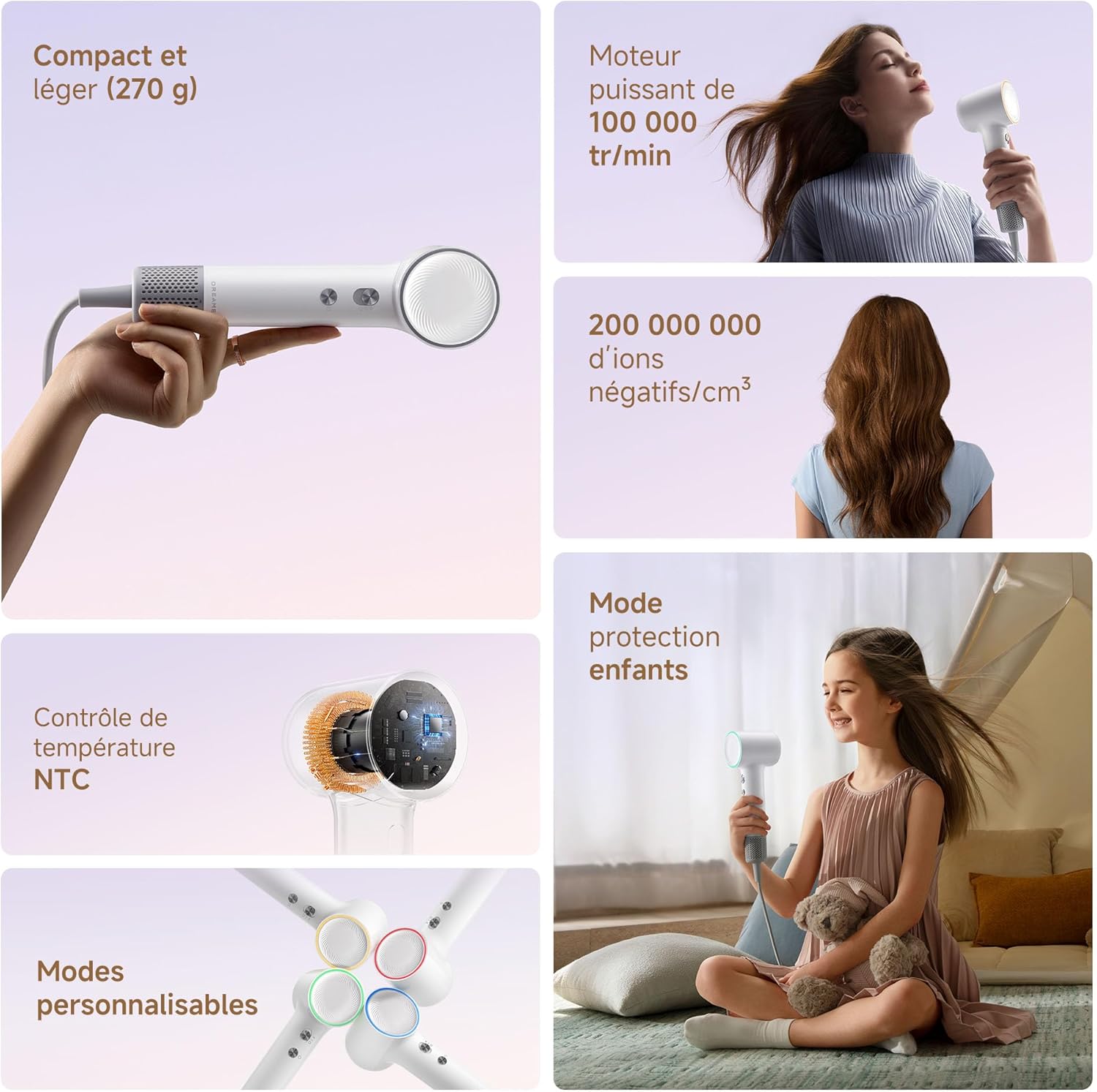 Dreame - Mini Flow - 270g - séchage rapide, 100 000RPM, 5 modes