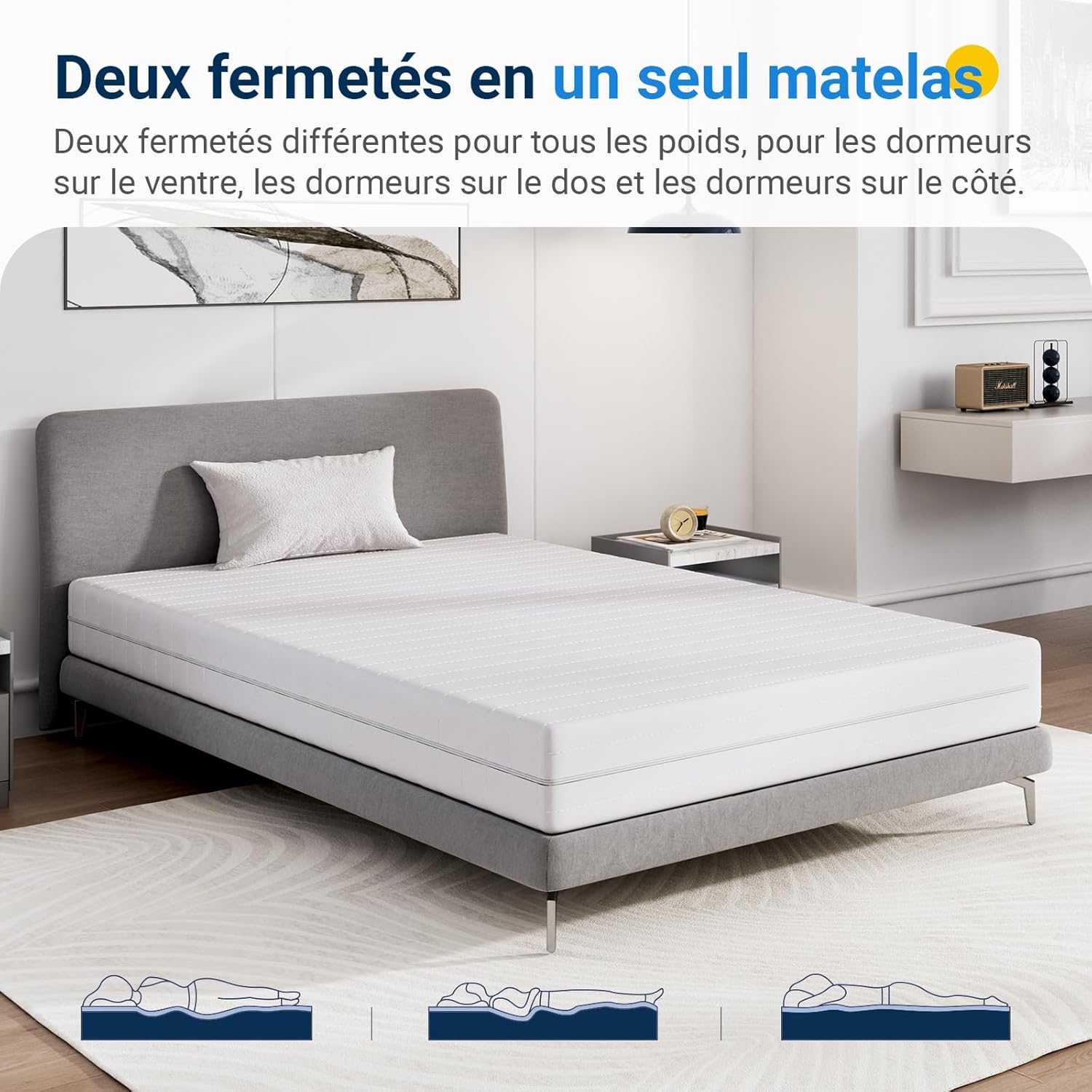 Avenco - Matelas série bambou - 160x190 cm - mousse, 7 zones, housse amovible, H3/H4