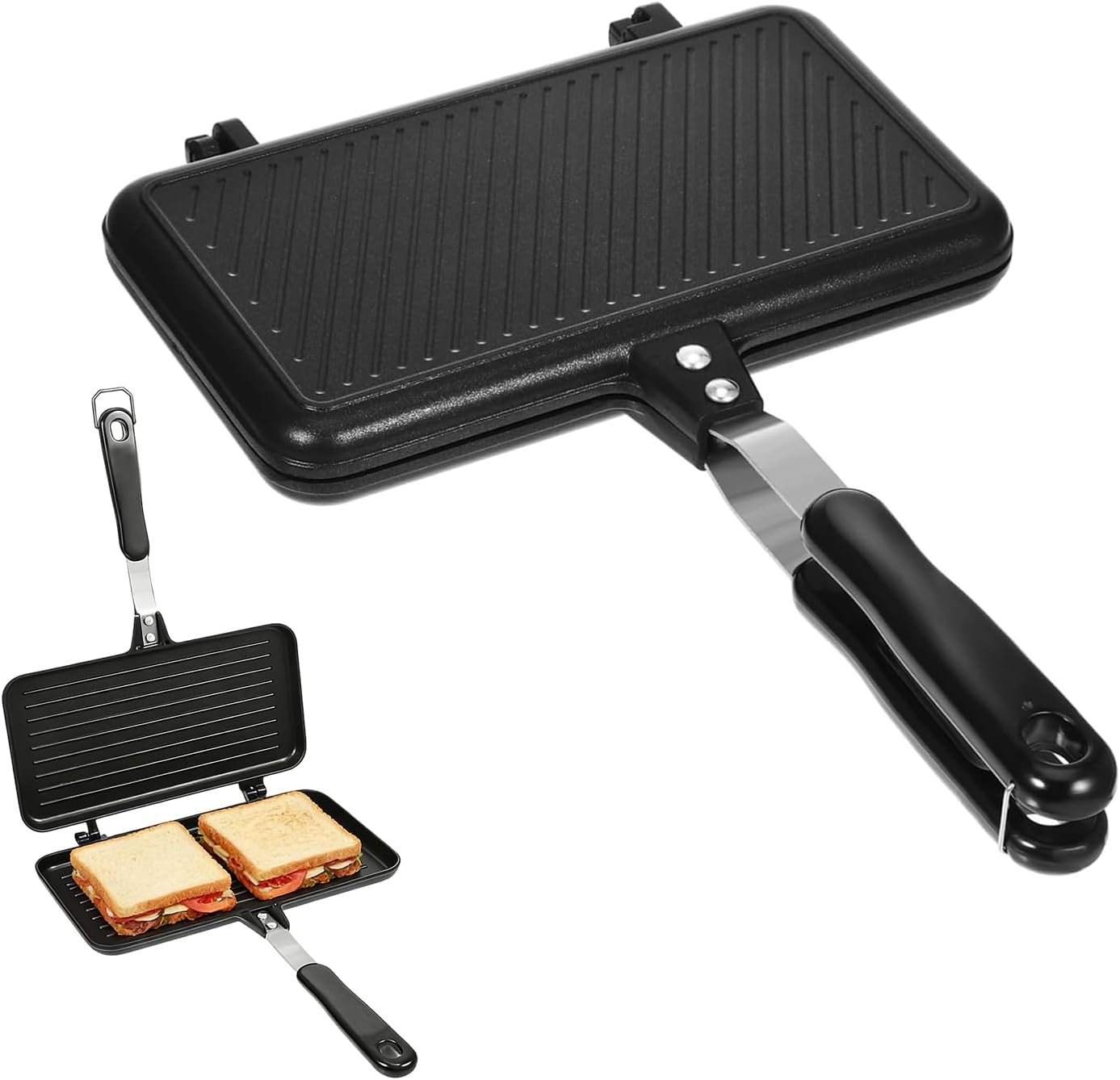 Appareil à croque-monsieur double face aluminium antiadhésif 22x15cm, parfait pour sandwichs, gaufres, toasts, cuisine c