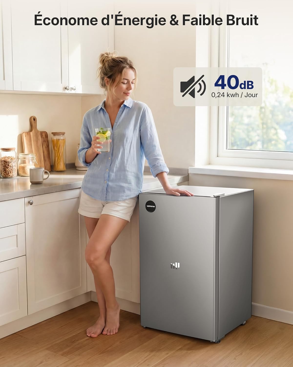 Upstreman - CR91 - 91L - Frigo compact argenté, thermostat réglable, silencieux