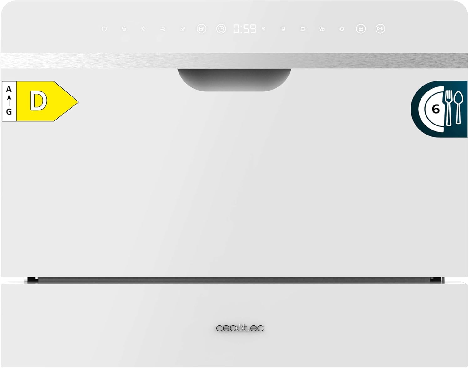 Cecotec - Bolero Aguazero 2500 - compact, 6 couverts, écran tactile, verre blanc - 2500 S-BI