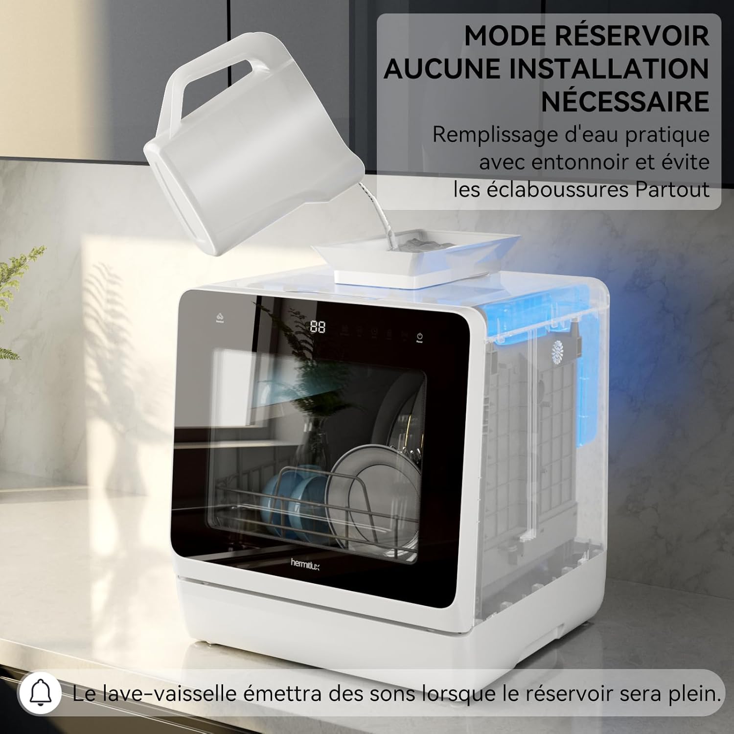 Hermitlux - mini lave-vaisselle 5 couverts, 7+3 programmes, réservoir 5L