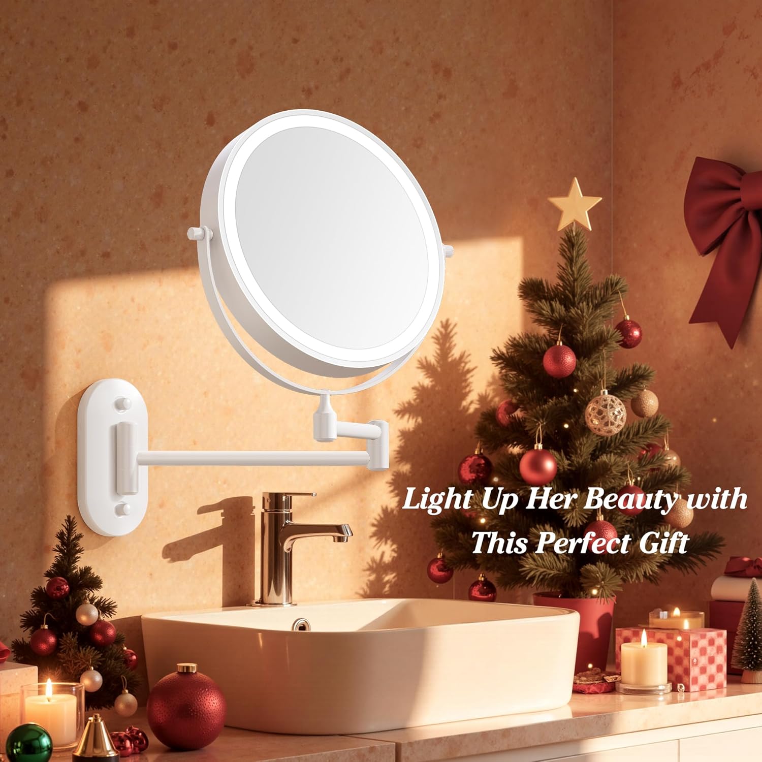 Auxmir - miroir mural LED, x20/1x, USB, 3 couleurs, tactile, 360°