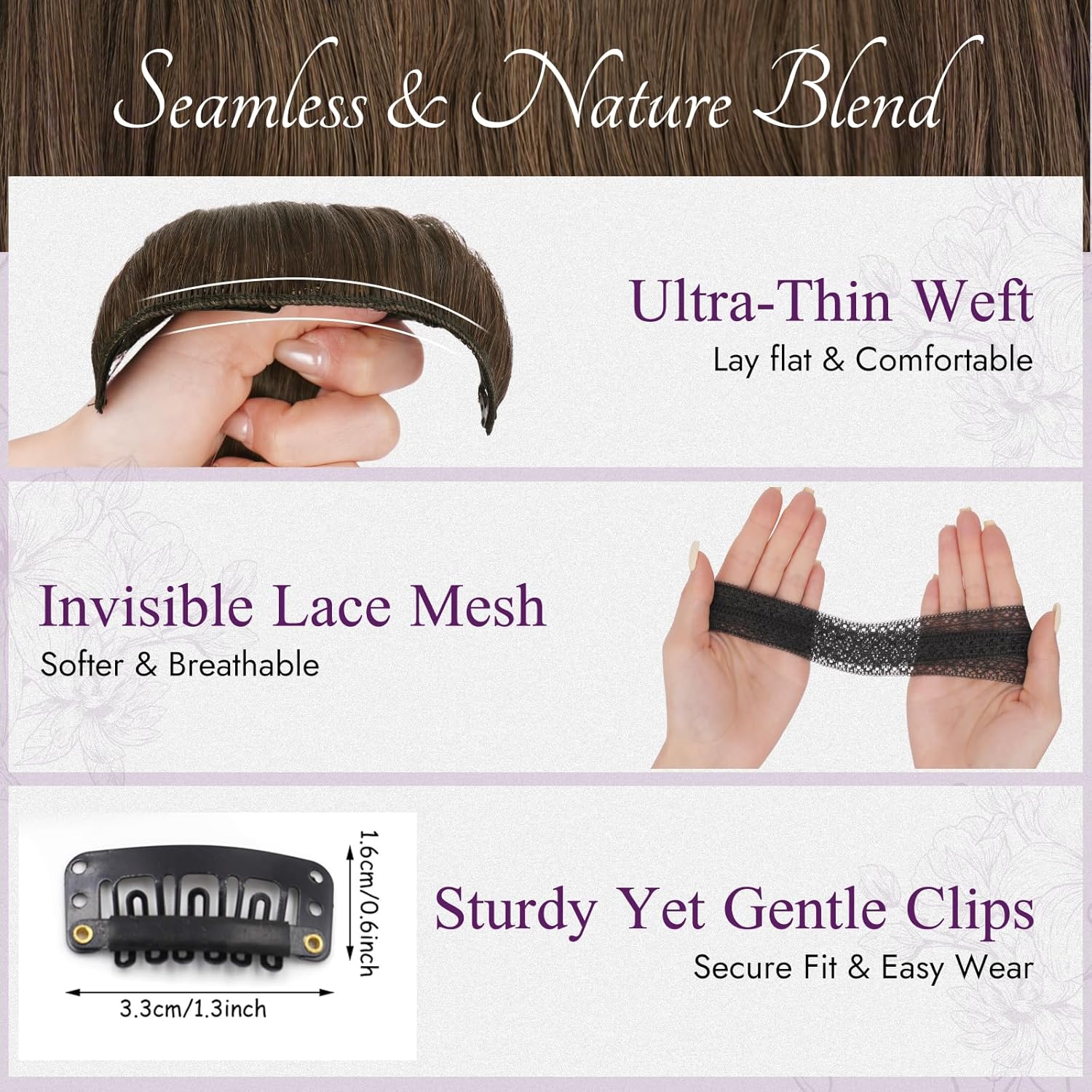 BARSDAR - Extension à clips ondulée 50cm - 5pcs cheveux brun