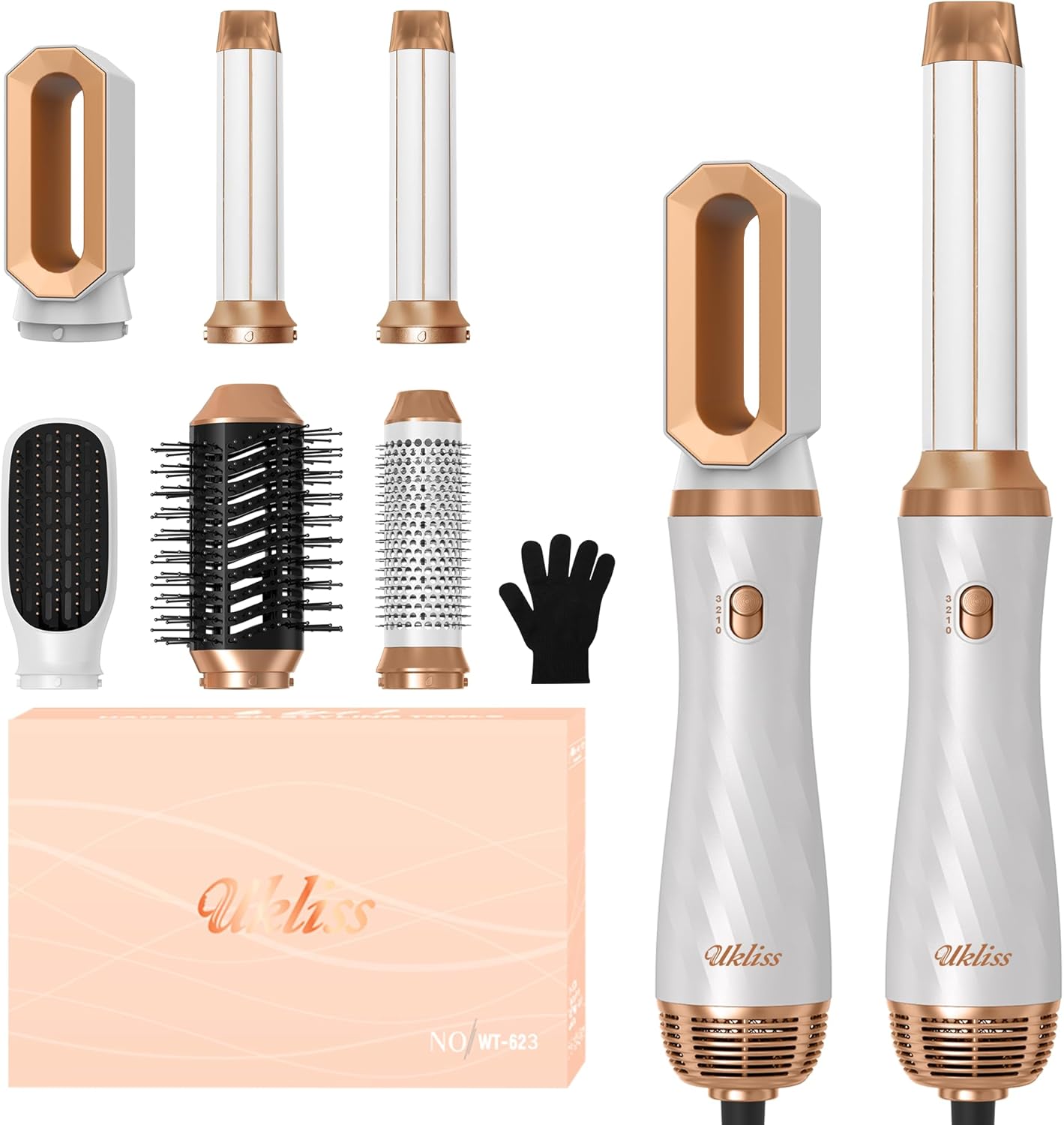 UKLISS - Airbrush 6 en 1 - Séchage, lissage, boucle - Blanc