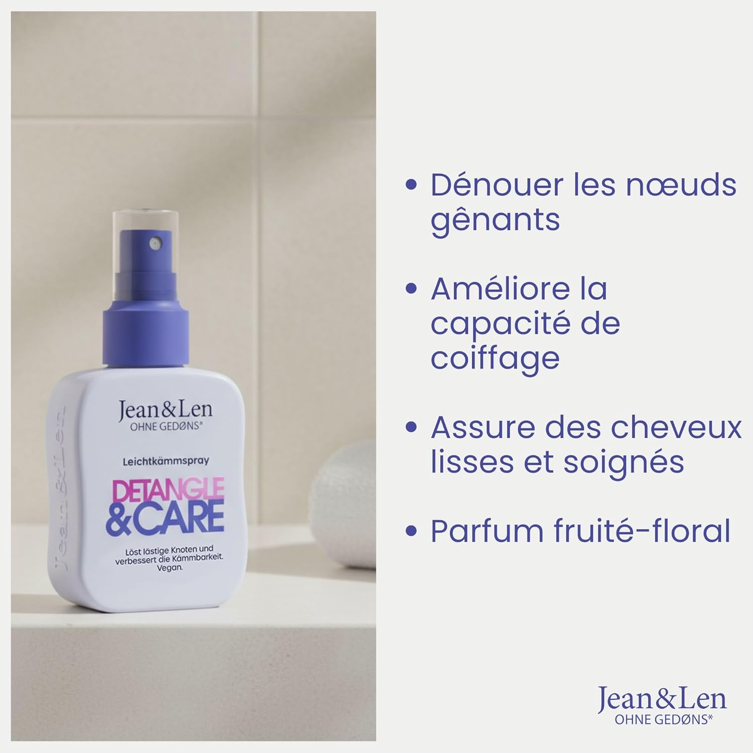 Jean & Len - Spray démêlant Detangle & Care - 100ml - végan, sans silicone, parfum fruité