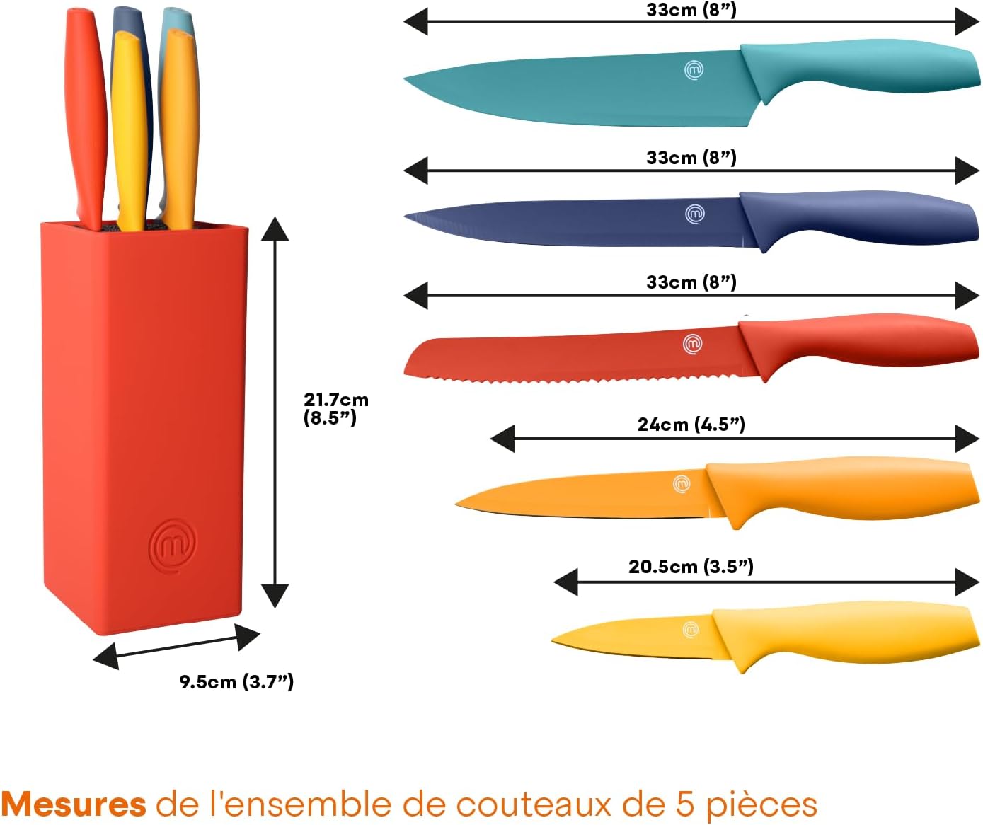 MasterChef - Bloc couteaux série cuisine - inox, manche ergonomique, multicolore