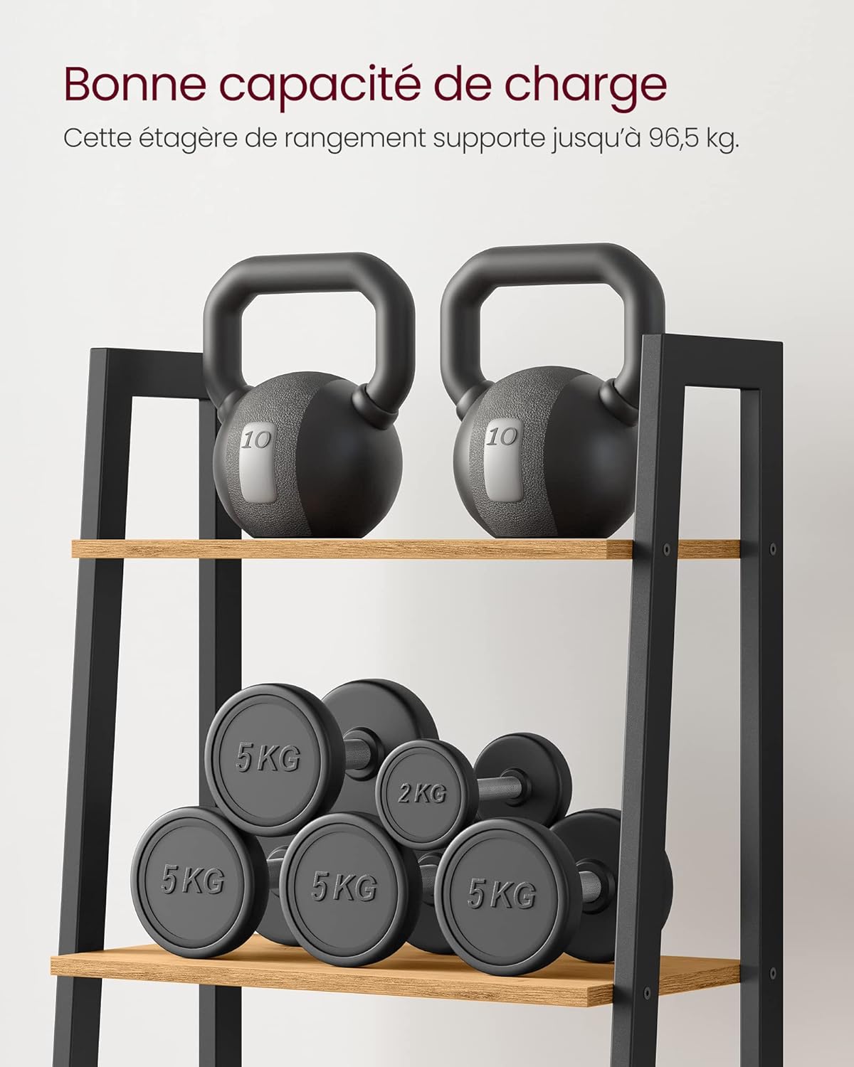 VASAGLE - étagère échelle 4 niveaux - acier, bois marron miel - 56x34x137cm - LLS044B05