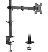 Support de bureau pour écran unique avec bras réglable, base de fixation pour bureau et plaque de montage compatible VESA en finition noire.