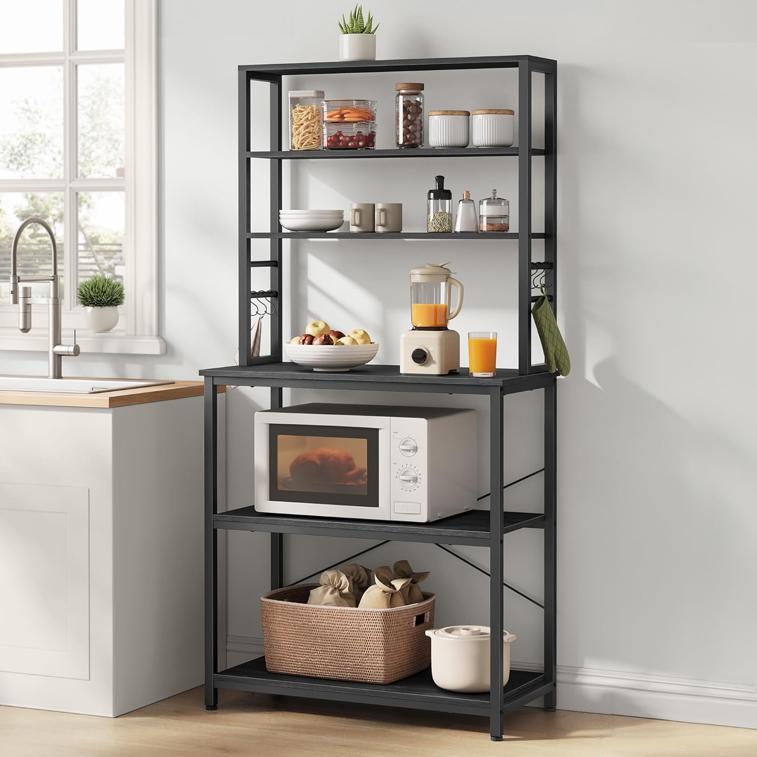 VASAGLE - étagère cuisine industrielle 40x80x167cm 6 niveaux 6 crochets KKS019B22