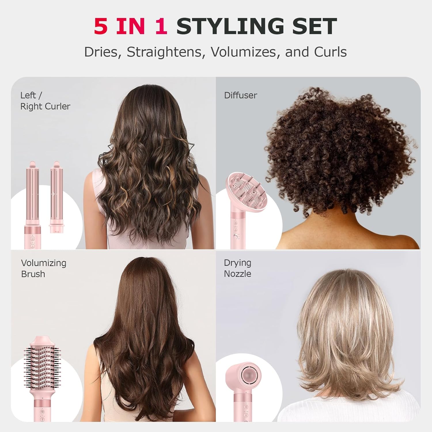 MESCOMB - sèche-cheveux 5 en 1 - séchage rapide, diffuseur, lissage, volumisation
