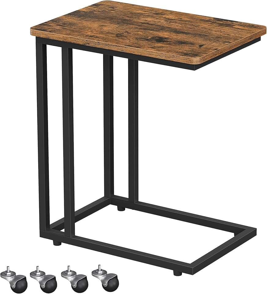 VASAGLE - table d’appoint mobile, acier, roulettes, style industriel - LNT50X