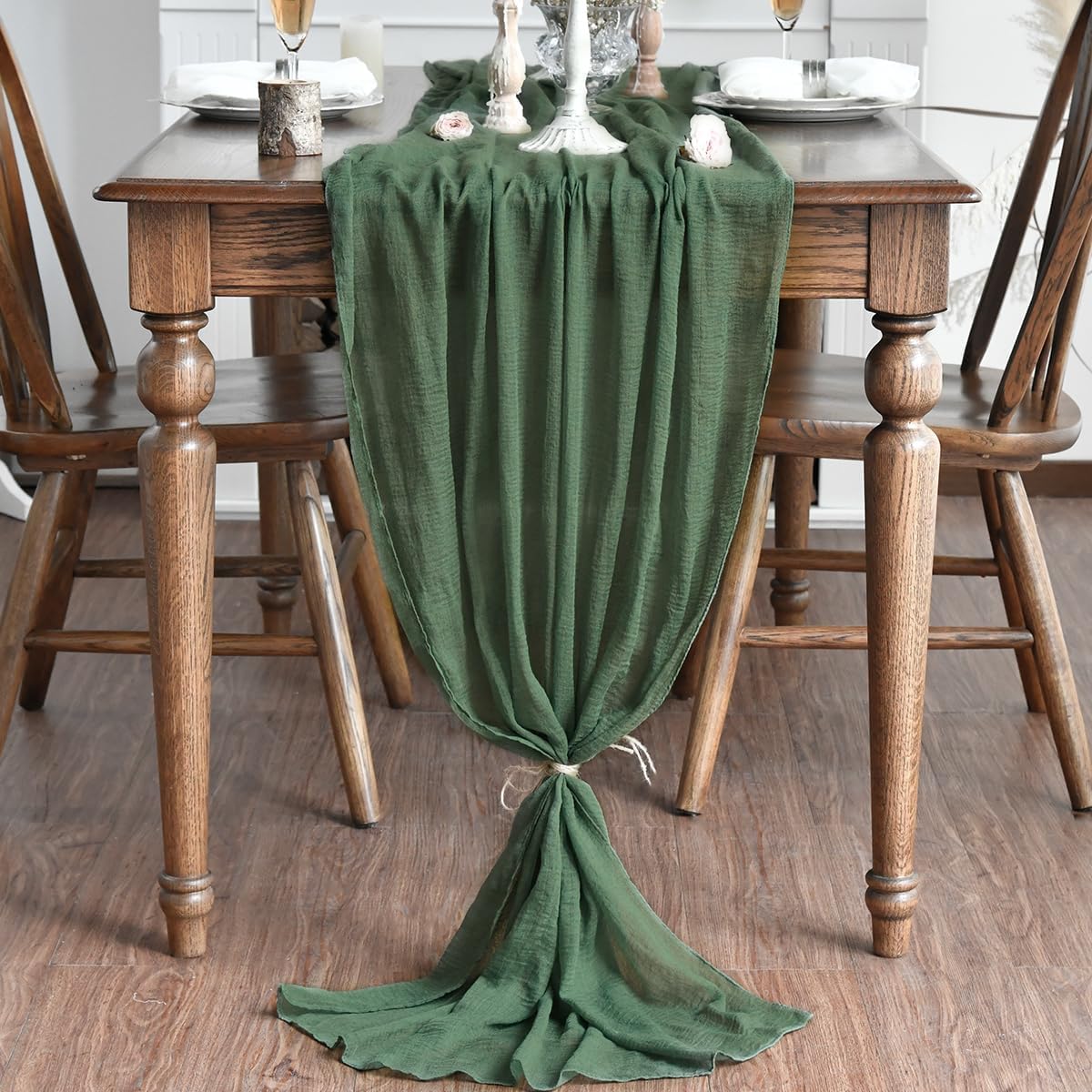 Artoid Mode - Chemin de table bohême gaze vert forêt - 400 cm - décoration cuisine mariage fête