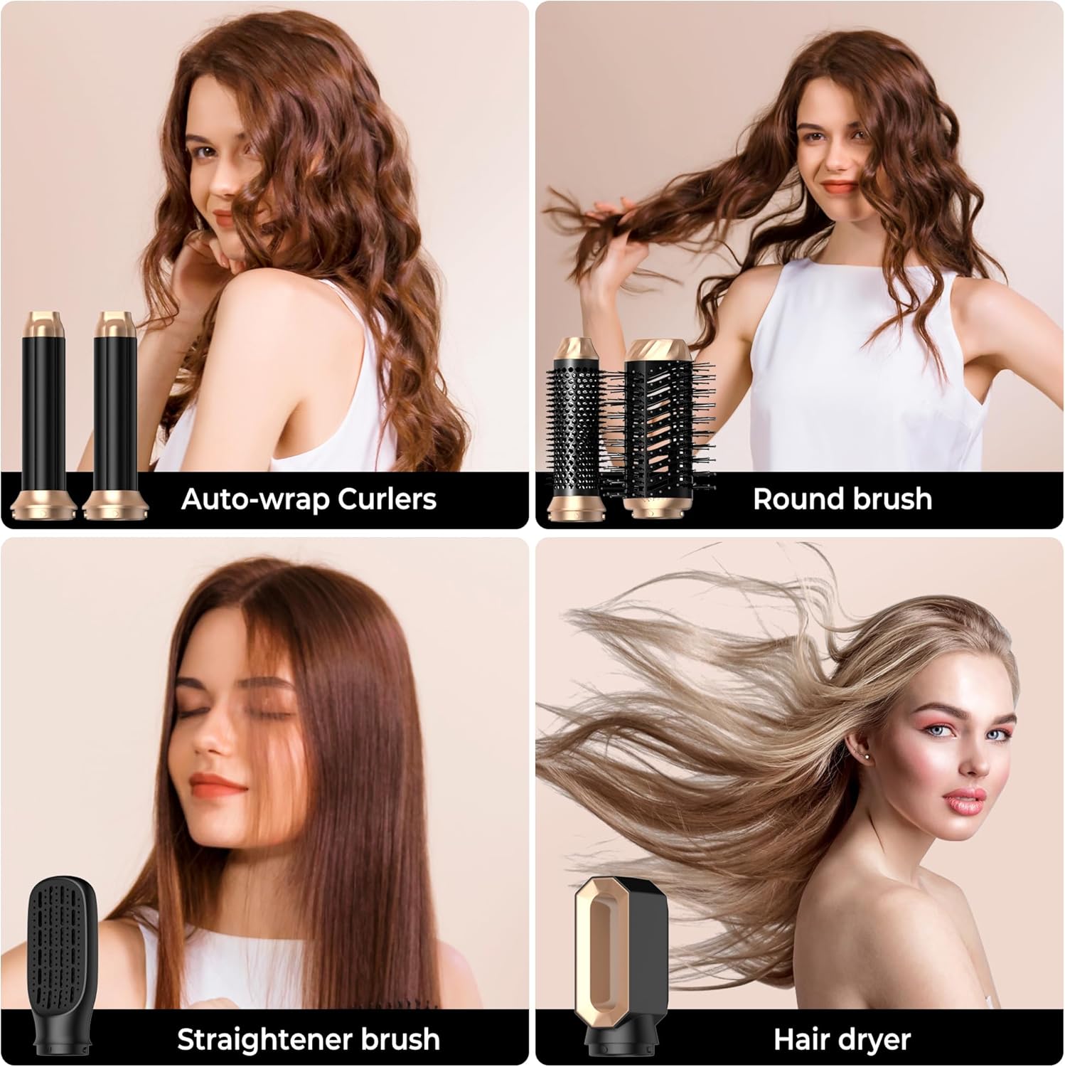 Brosse soufflante multifonction 6 en 1, sèche, lisse, boucle, OKWRAP