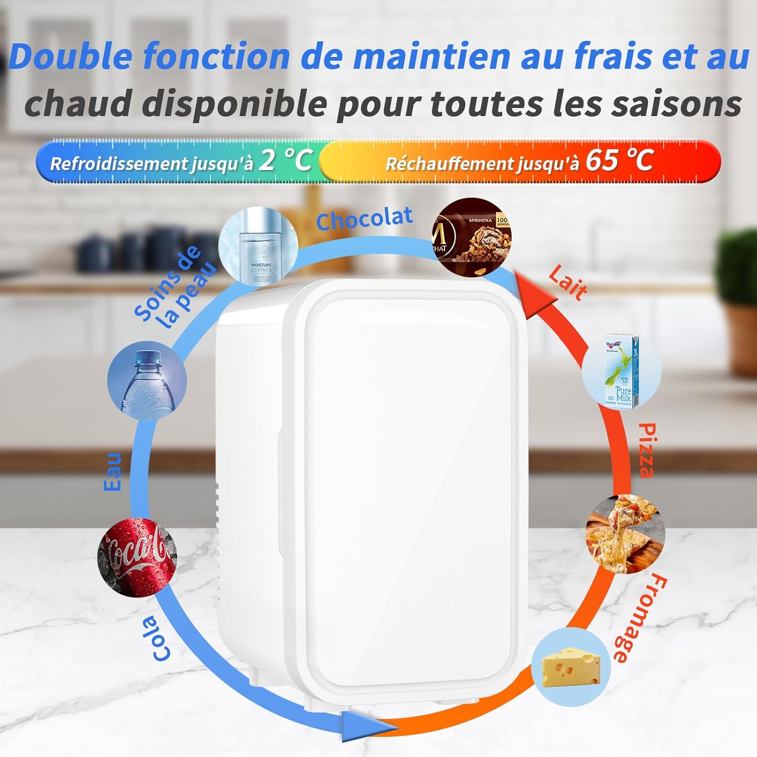 YASHE - mini réfrigérateur 6L - portable AC/DC, 8 canettes, blanc