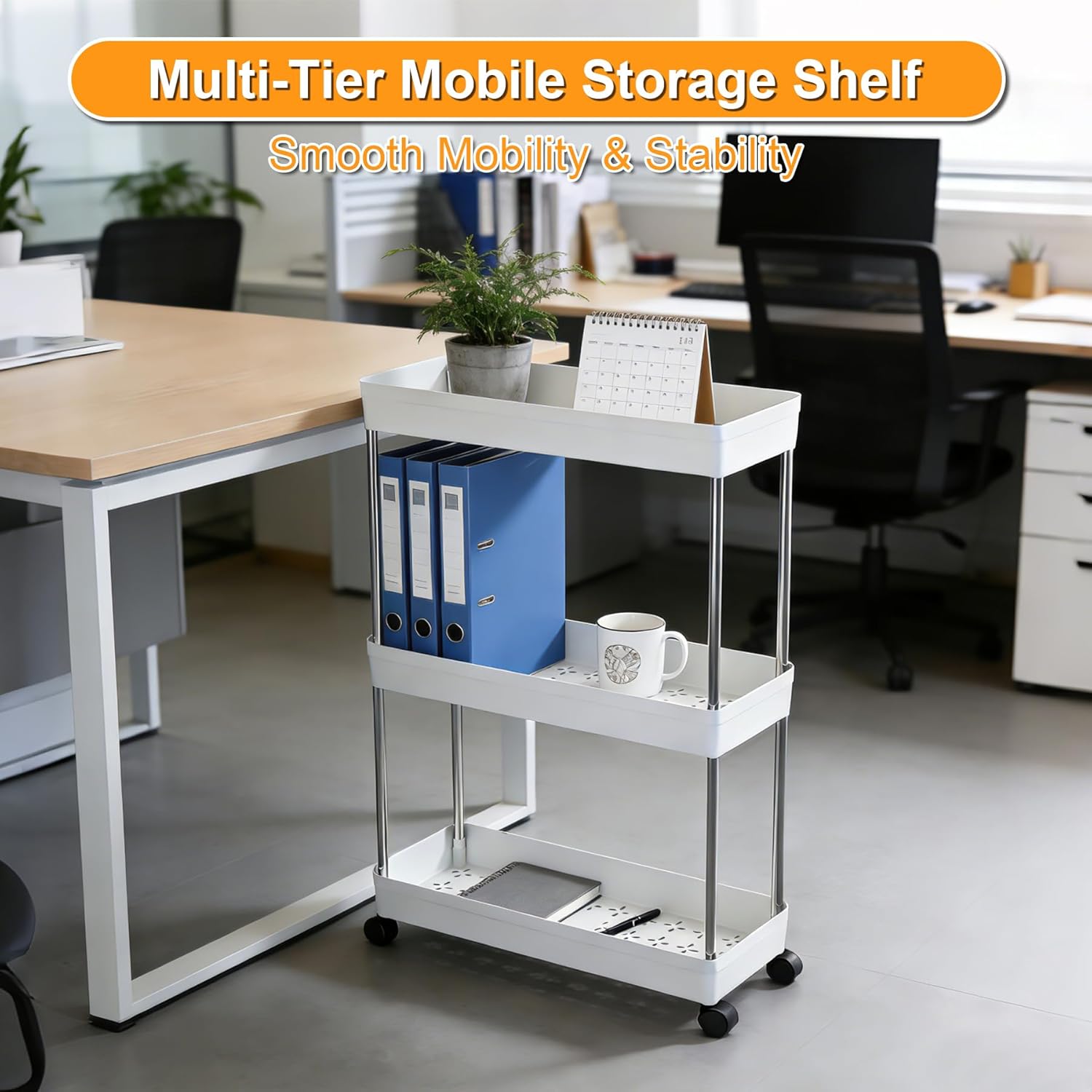 Chariot de rangement 3 niveaux - étagère mobile blanche - cuisine et salle de bain - roulettes robustes - 40x22x86cm