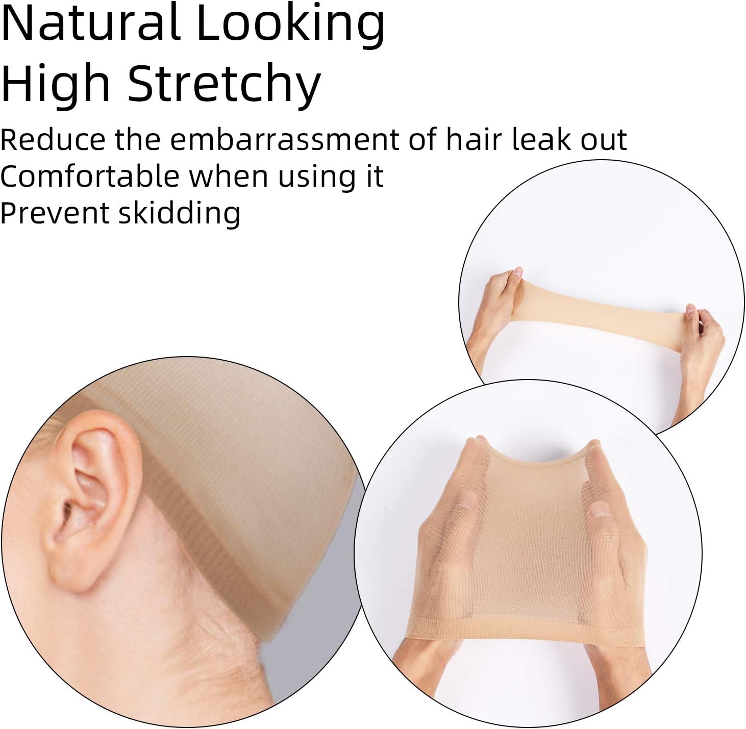 URAQT - bonnet filet pour perruque - 4 pcs - unisexe, nude et noir