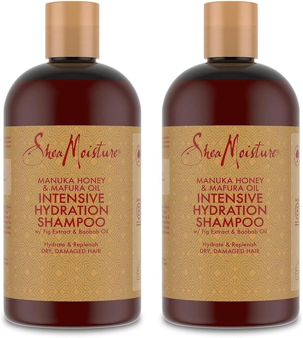 SheaMoisture - Shampooing Intensive Hydration - 2 x 384 ml - Cheveux secs et abîmés, Miel de Manuka, Huile de Mafura