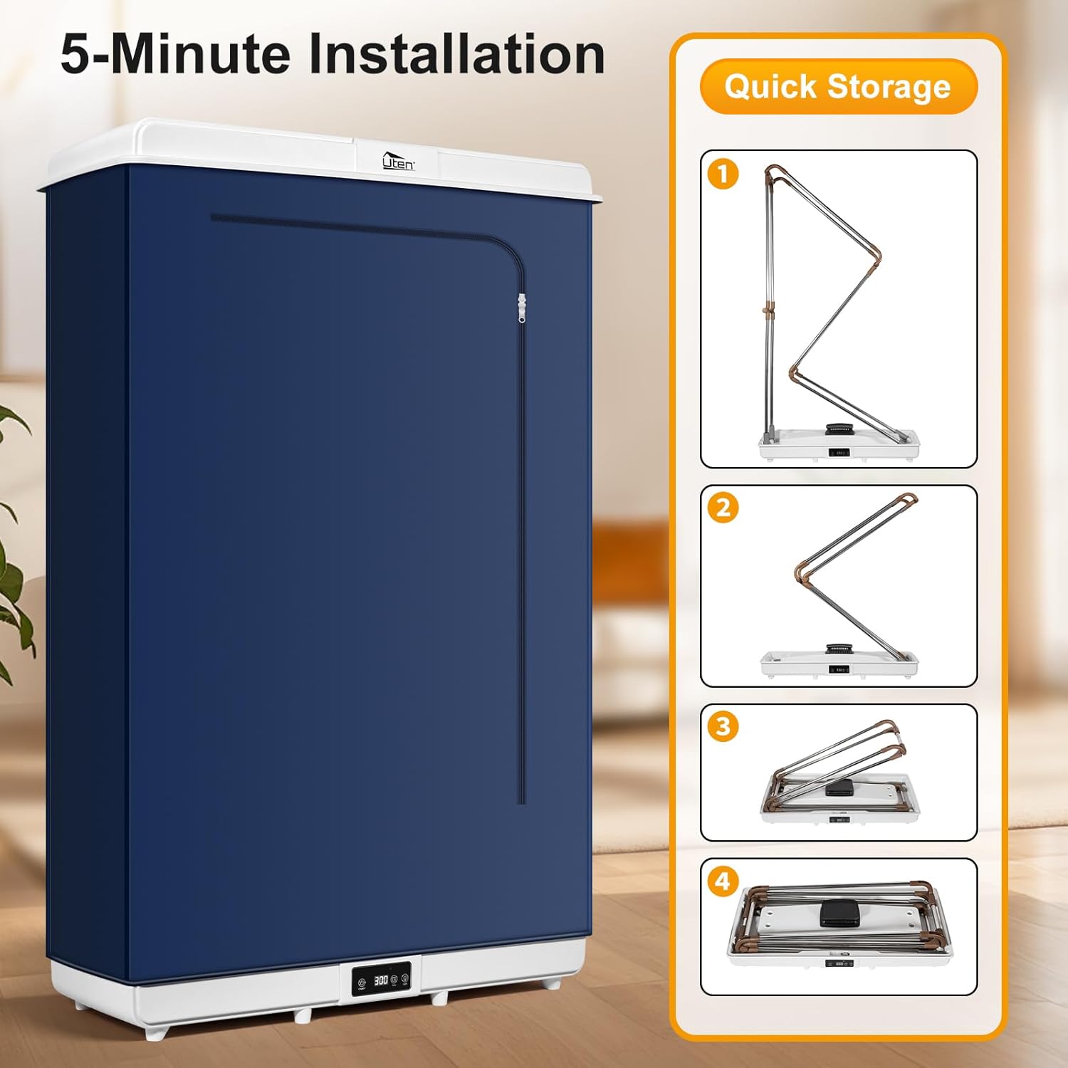 Sèche-linge électrique portable, 1500W, amovible, minuterie, compact