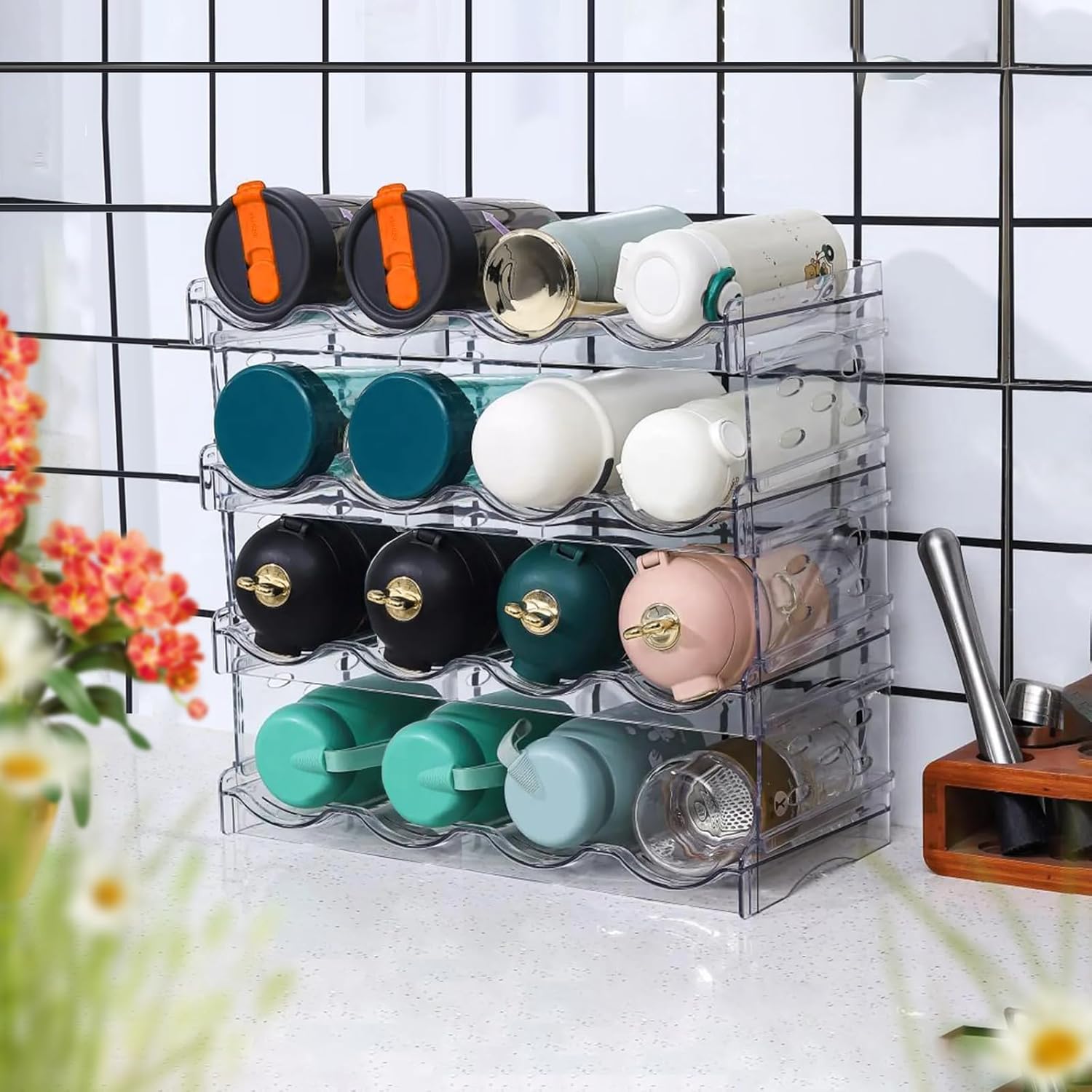 Range-bouteilles empilable plastique - 8 bouteilles - pour frigo et cuisine