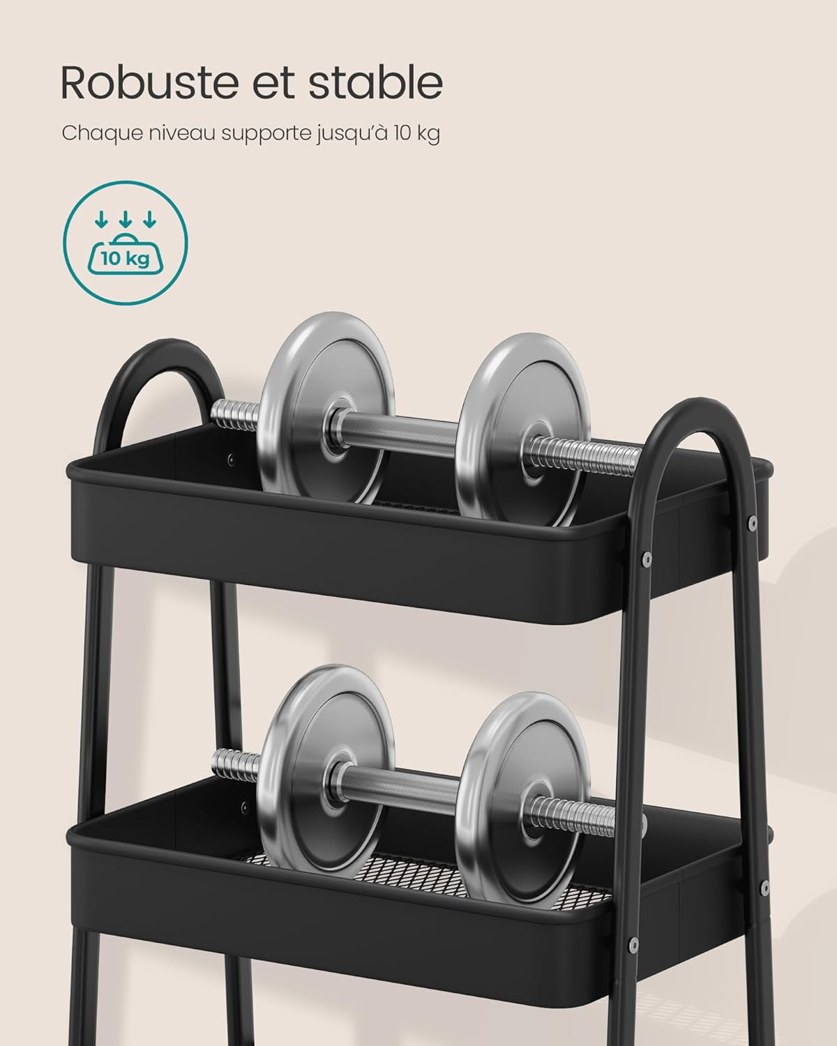 SONGMICS - chariot à 3 niveaux - métal, roulettes, poignées, 2 freins - BSC068B01