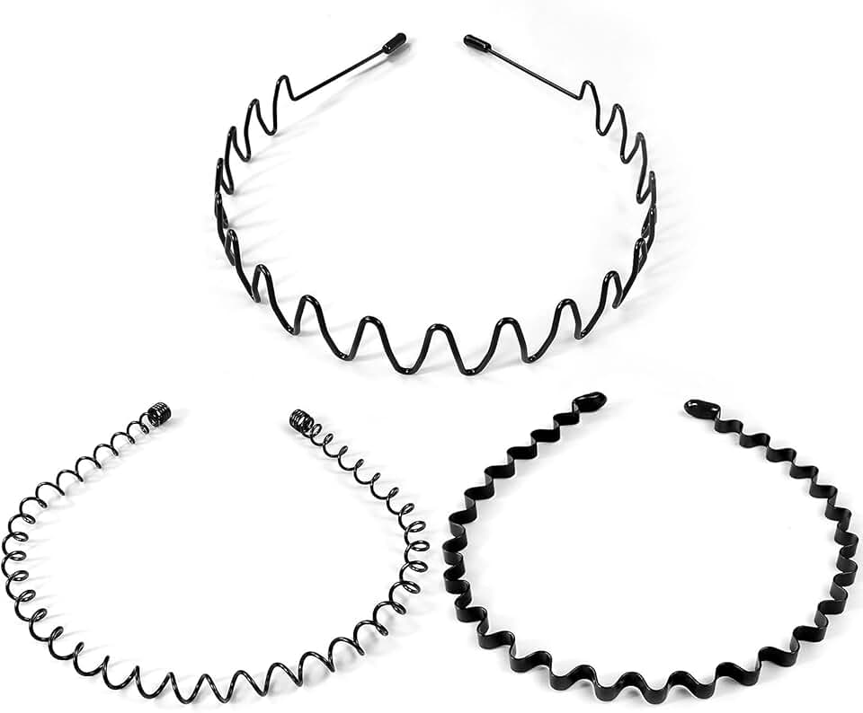 Serre-tête homme - bandeau métal noir - lot de 3 - antidérapant, ondulé