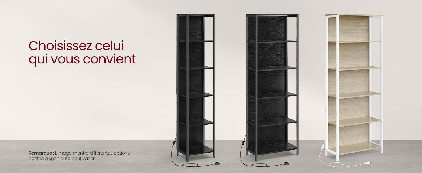 Le texte indique « Choisissez celui qui vous convient » Plusieurs vues d'une armoire blanche ou d'unités de rangement aux configurations variées.