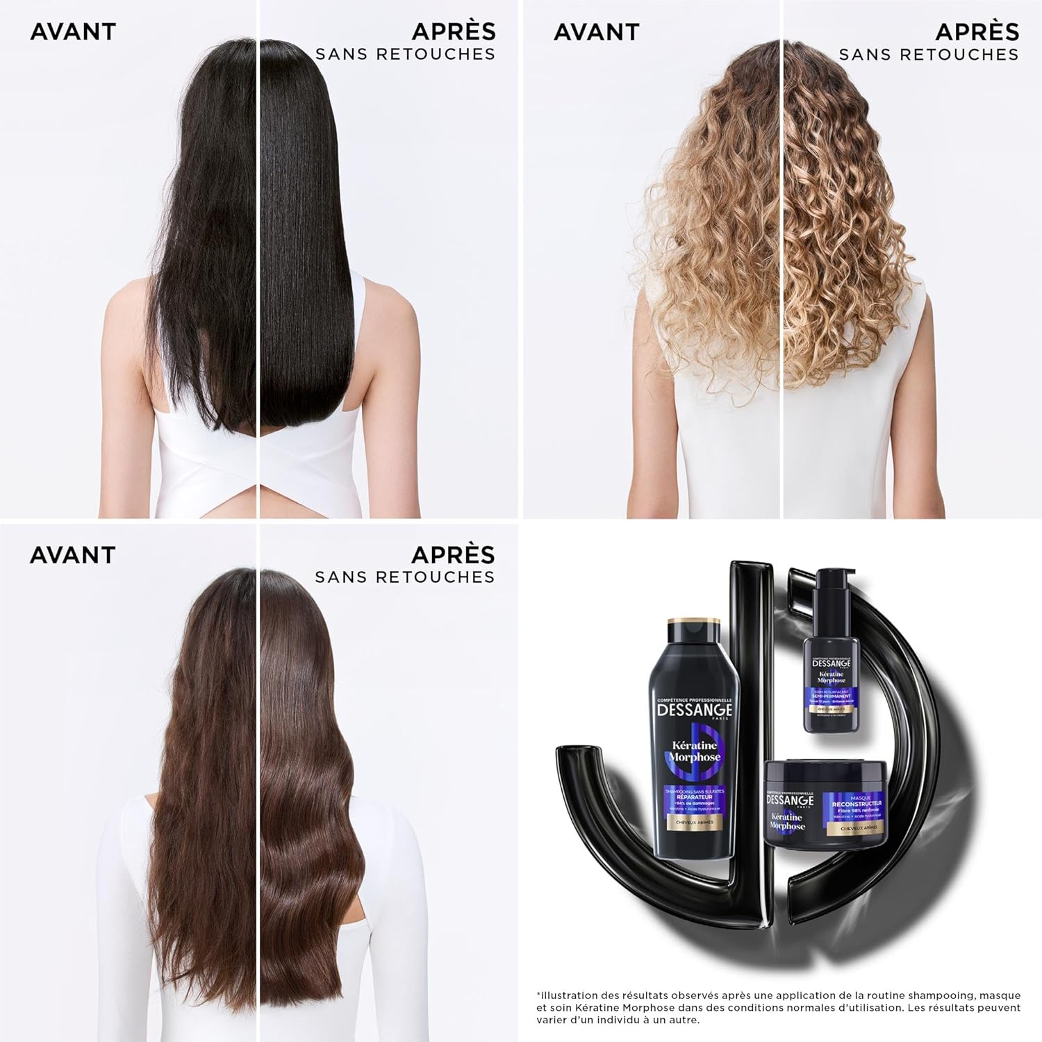 DESSANGE - Shampoing Réparateur Keratine Morphose - 2x280ml - Sans sulfates, kératine végétale, acide hyaluronique