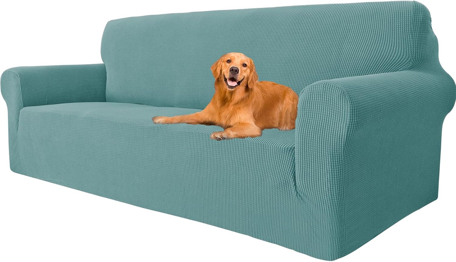 Housse canapé extensible 3 places - accoudoirs - anti-glisse, lavable, bleu clair