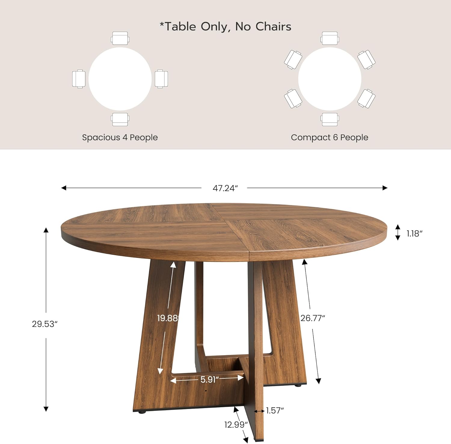 YOUDENOVA - table ronde rétro - 120 cm - bois, 4-6 personnes
