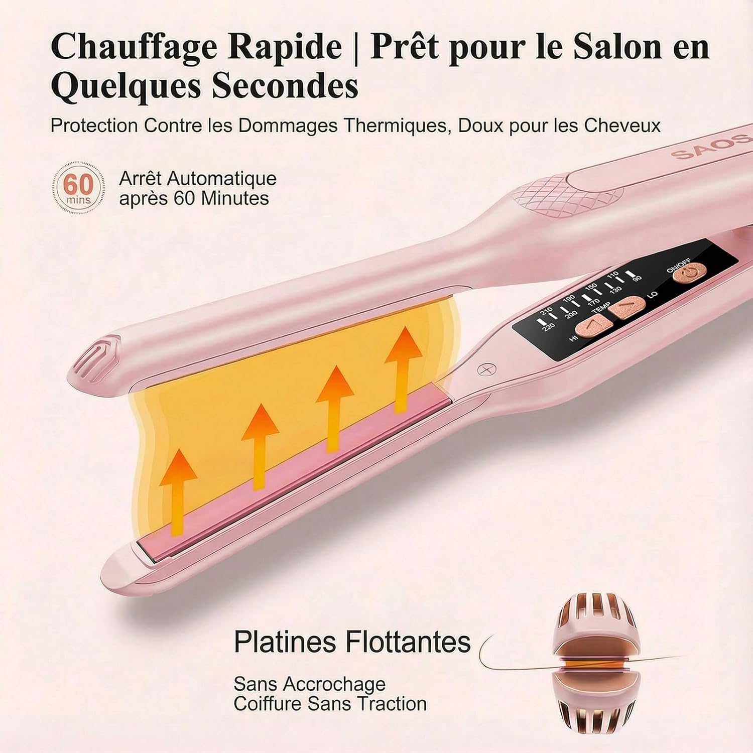 SAOSA - mini lisseur 2-en-1 - compact céramique, 90-210°C, double tension