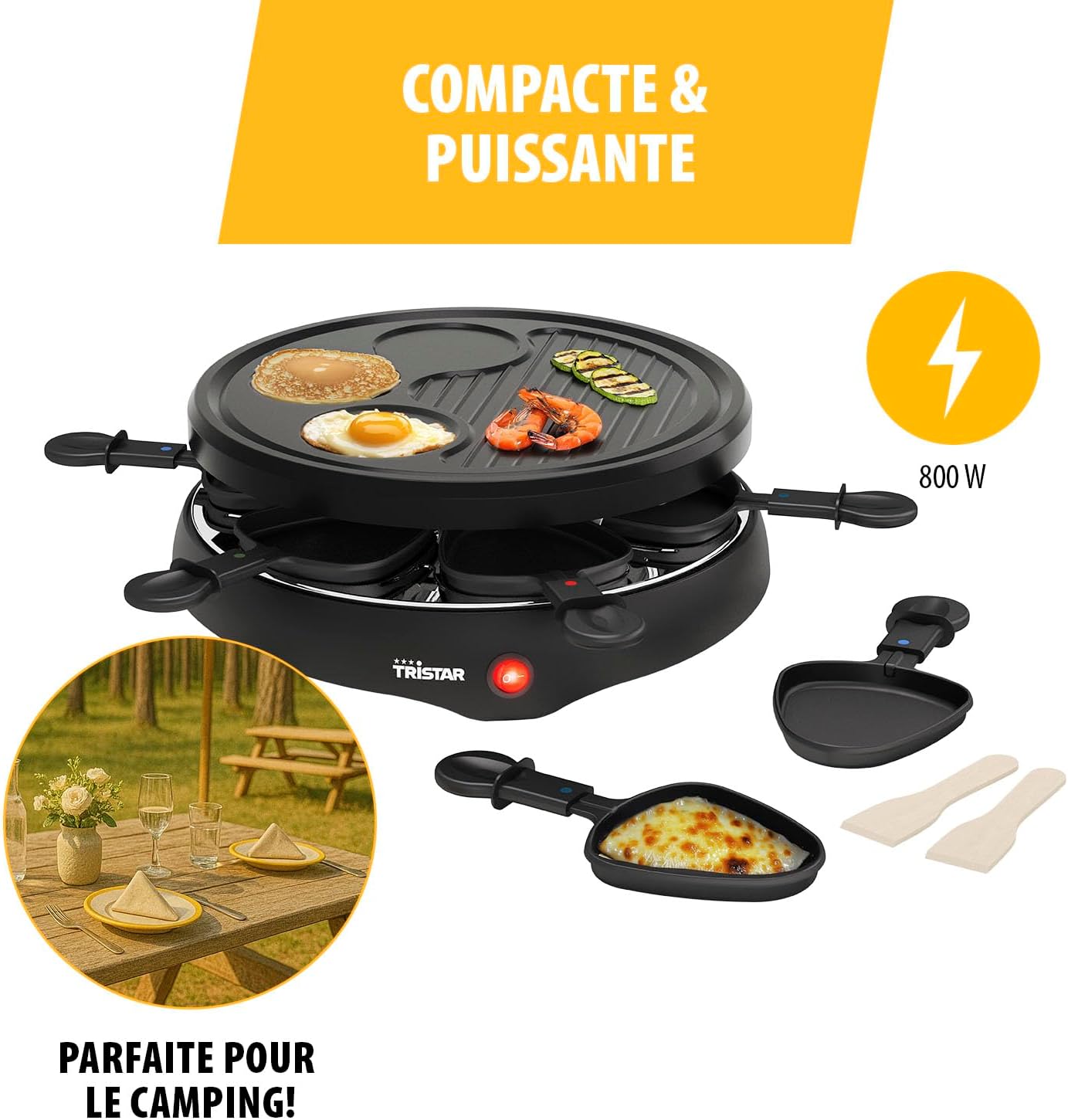 Tristar - Raclette RA-2998 - Ø29cm - 6 poêlons, crêpe, grill, 800W