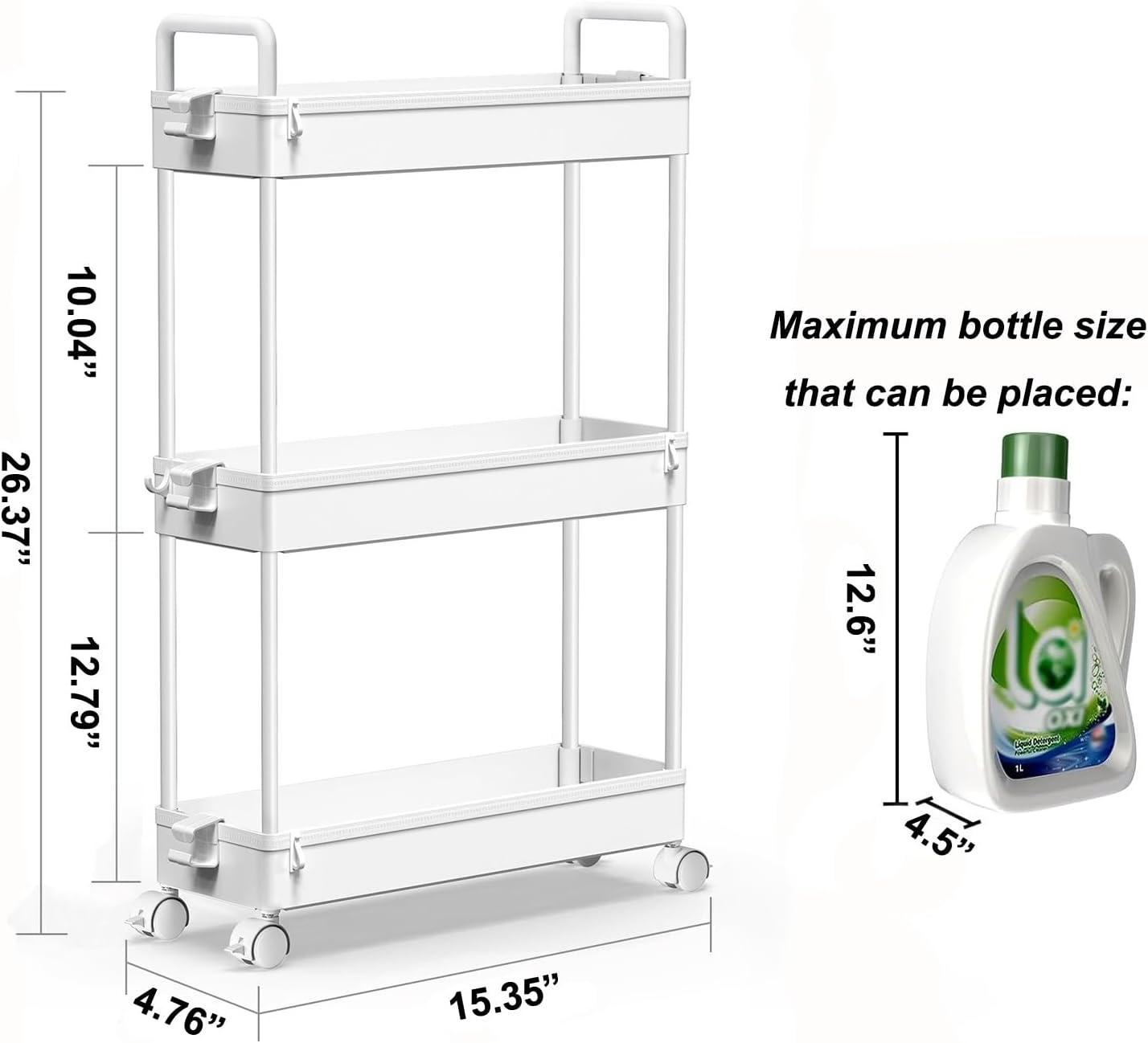SOLEJAZZ - chariot 3 étagères plastique blanc - mobile cuisine salle bain